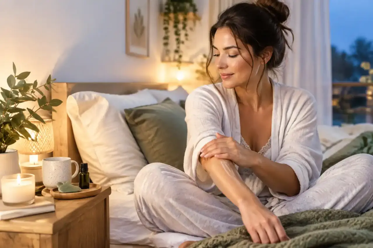 Chambre douce et apaisante préparée pour une routine du soir