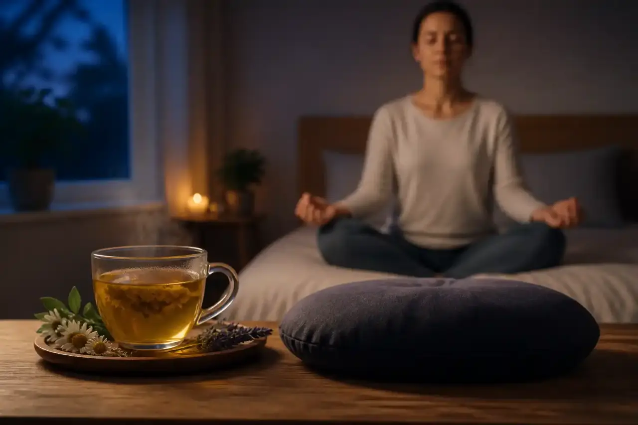 Ambiance apaisante pour favoriser le sommeil avec une tisane et un moment de calme