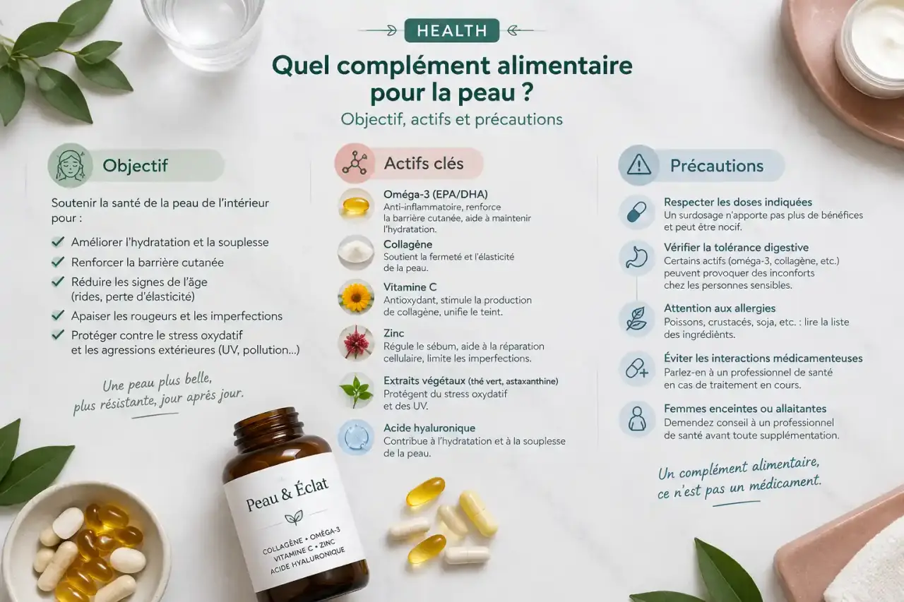 Quel complément alimentaire pour la peau : objectif, actifs et précautions