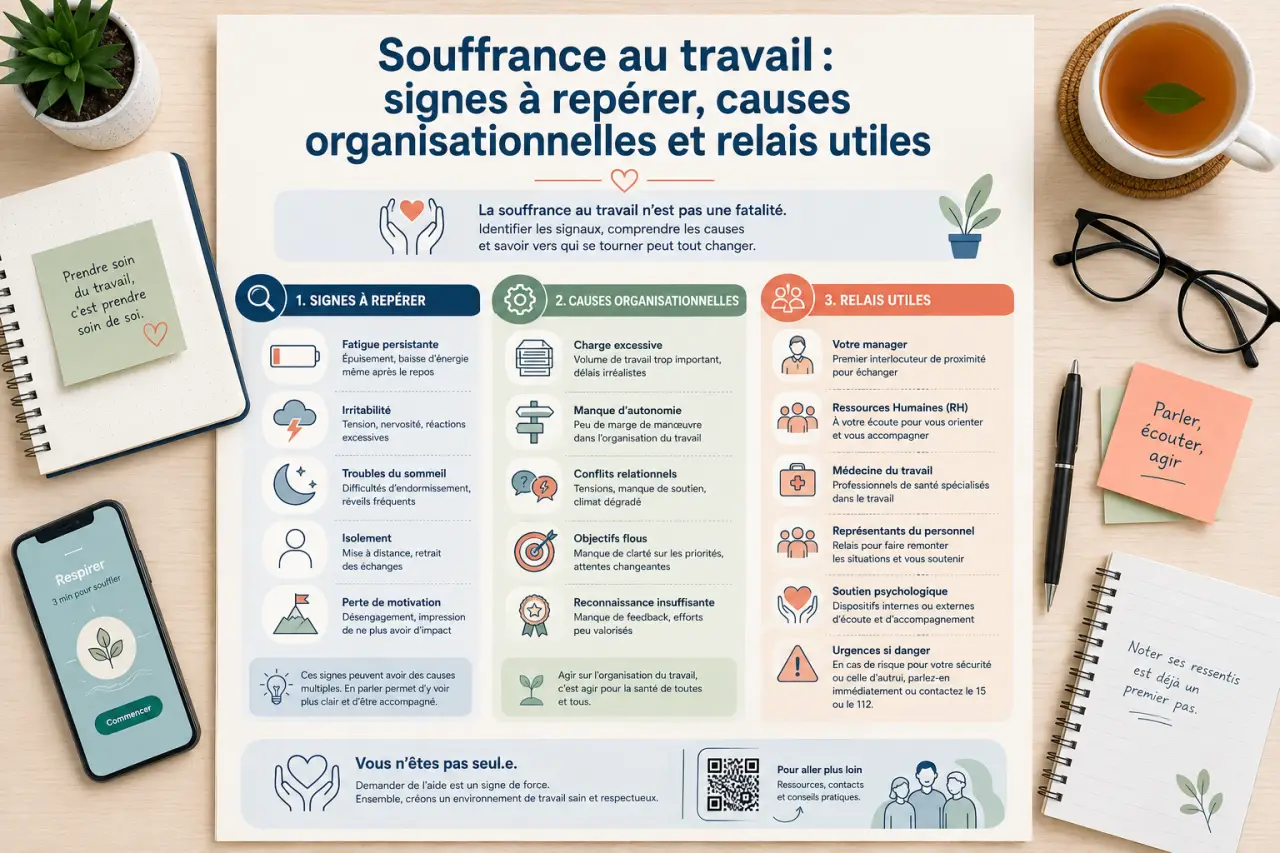 Souffrance au travail : signes à repérer, causes organisationnelles et relais utiles