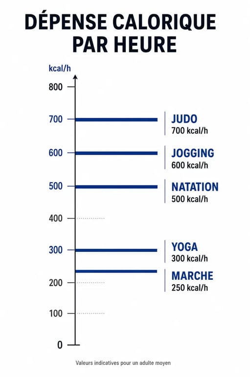 Infographie comparative des calories brûlées par heure selon l'activité physique pour votre santé et fitness