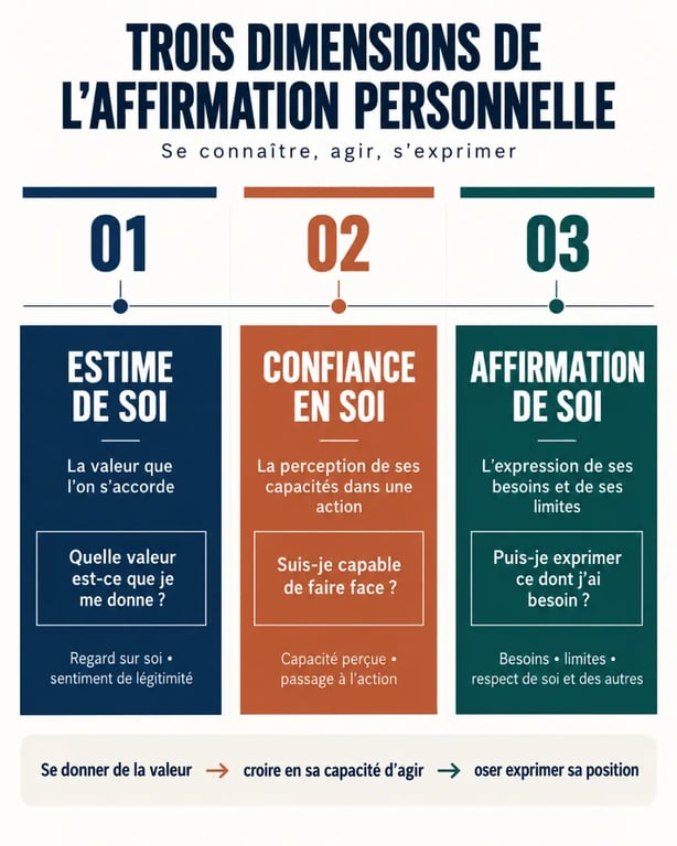 Infographie sur l’estime de soi et la confiance en soi avec comparaison de l’affirmation de soi